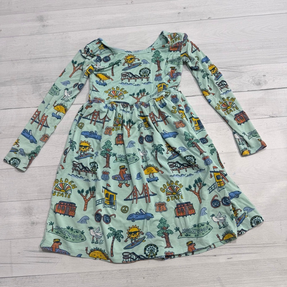 Little Sleepies girls viscose bamboo skater Dress golden state California size 6